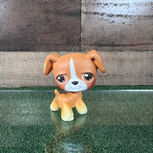 Littlest Pet Shop #25 Boxer dog Brown White vintage Puppy Toy Figure Collectible